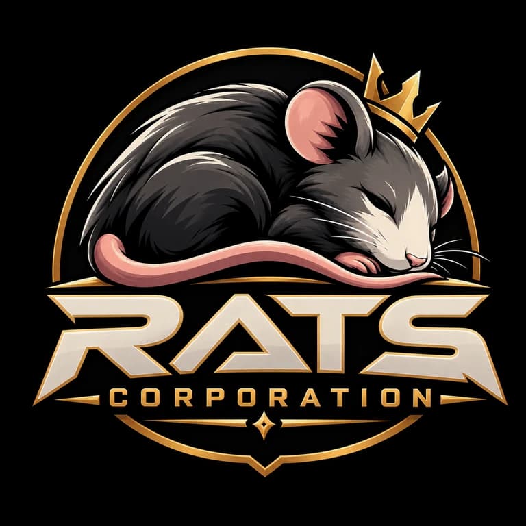 RatsCorporation : un rat couronné endormi sur le logo de la marque
